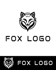 A modern fox logo design featuring a symmetrical, stylized fox head in black lines