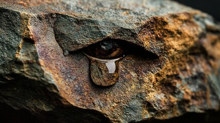 Close-up view of a rock formation with a tear-shaped droplet.