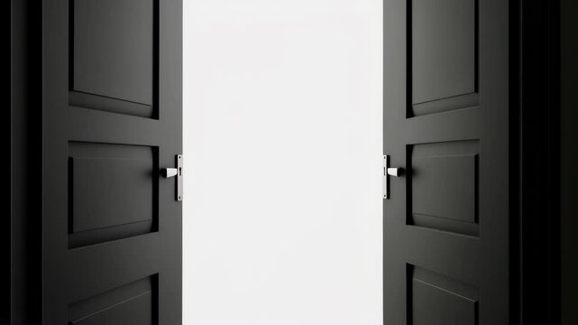 A door being opened showing a white background with bright light inside