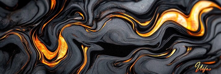 Obraz premium elegant black marble slab with gold and silver veins -