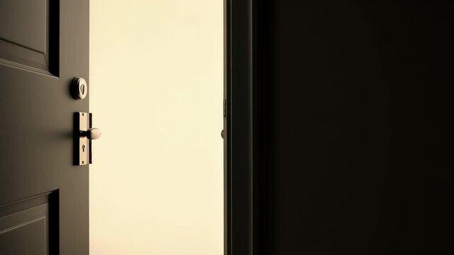 A door being opened showing a white background with bright light inside