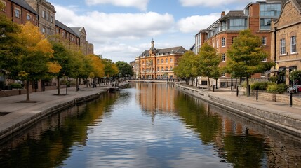 Canal lined with colorful buildings