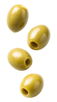 Falling pitted olive isolated on transparent background