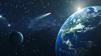 Naklejka premium Earth, comet, space, sun, planets, cosmos, background, galaxy, exploration, science