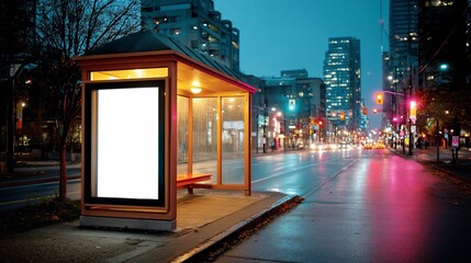 City bus stop at night