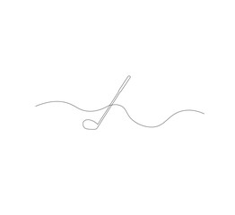 One continuous line drawing of golf putter, golf line icon, white background,one continuous line drawing of Golf sport vector illustration, abstract one line icon drawing.