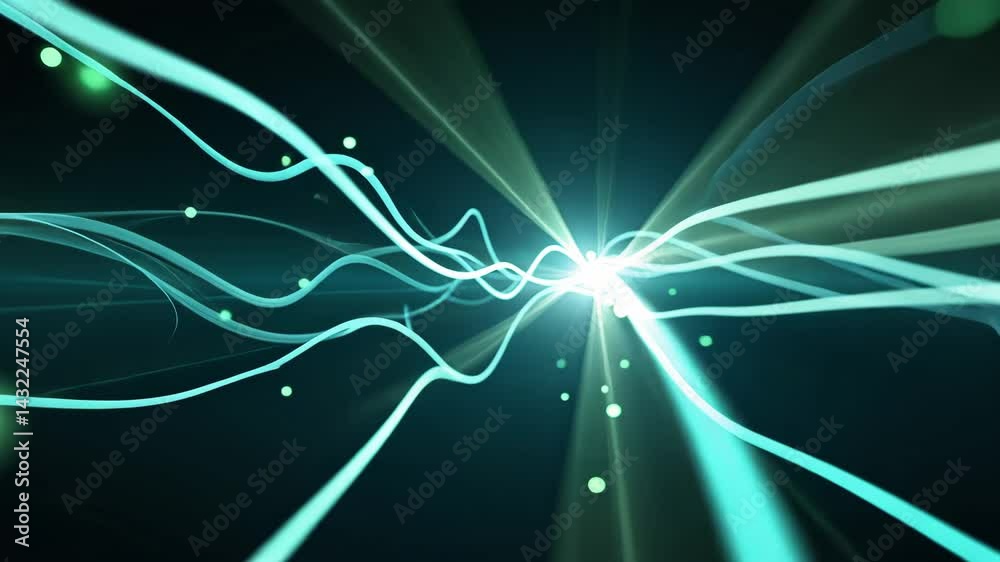Poster dynamic light waves with vibrant particles creating a waveform pattern in a celestial space backgrou