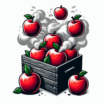 red apples in wooden crate clip art preview