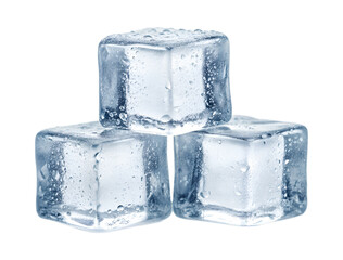Three stacked ice cubes isolated on transparent background