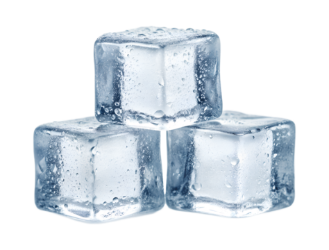 Three stacked ice cubes isolated on transparent background