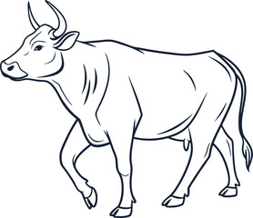 Bull Outline Design, Walking Animal, Livestock Illustration