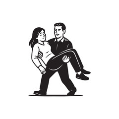 Husband carrying wife who has sprained her ankle