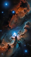 Obraz premium Stunning deep space view of a colorful nebula with glowing stars and cosmic clouds, revealing the beauty of interstellar formation, galactic structure, and outer universe