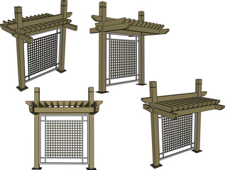vector sketch illustration of wooden pergola design silhouette with vines for shade decoration in the garden  © nur