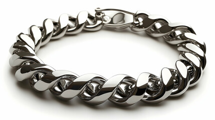 Obraz premium Gleaming Silver Bracelet with Twisted Links, Isolated on White B