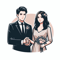 vector image of man and woman wearing cool suit and beautiful dress