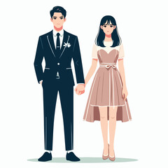 vector image of man and woman wearing cool suit and beautiful dress