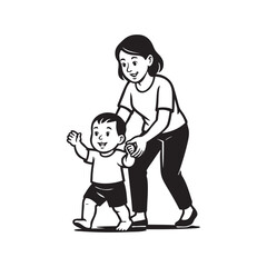 mother teaches child to walk