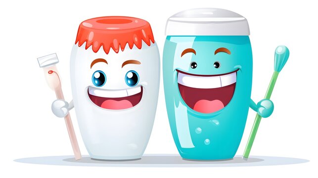 Creative dental hygiene concept with cool and funny toothpaste and toothbrush in vector illustration