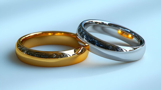 Two Elegant Wedding Rings: Gold and Silver, Reflecting Light Bea