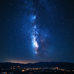 Celestial view of the Milky Way over a city at night