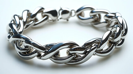 Obraz premium Polished Silver Chain Bracelet with Interlocking Links on White