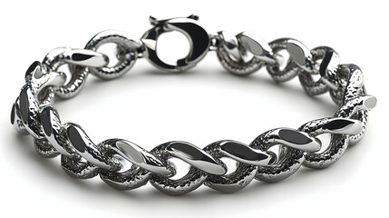 Fototapeta premium Polished Silver Chain Bracelet with Textured Links and Toggle Cl