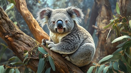 Obraz premium A cute koala in its natural habitat, depicted in digital artwork.