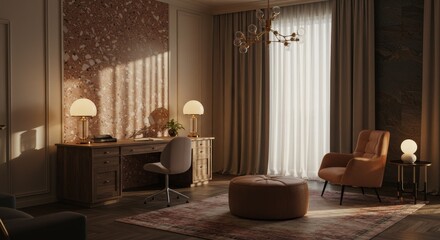 Interior with Desk, Chair, and Armchair