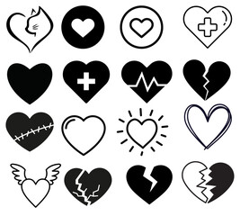A black heart icon symbolizing love, care, passion, emotion, romance, affection, health, and human connection.