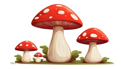 Three whimsical mushrooms of assorted sizes in a vector illustration
