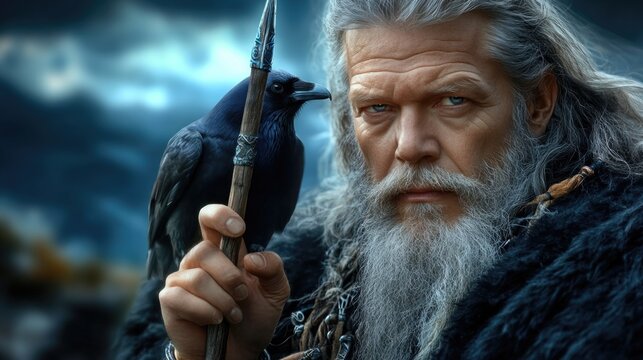 Odin the ruler: Norse tradition, Germanic belief, Scandinavian protector, Valhalla leader, warrior spirit, Valkyrie guide, legendary figure, Freya ally, divine strength, mythological heritage.
