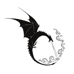 Monochrome Dragon Breathing Fire in a Circle
