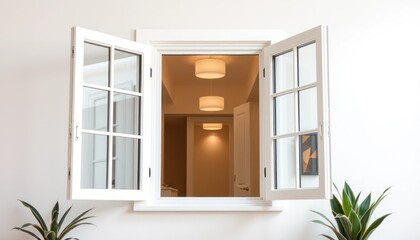 Open Window Reveals Interior Hallway