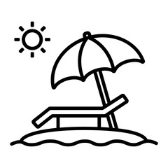 햇빛이 비치는 해변에 놓인 의자와 파라솔