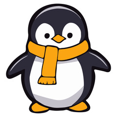 Penguin wearing yellow scarf. Editable color vector
