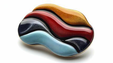 Abstract Wavy Patterned Object with Blue, Navy, Red, and Gold La