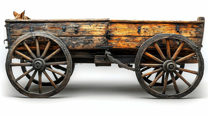 Obraz premium Rustic Wooden Wagon with Visible Animal Ears, Isolated on White