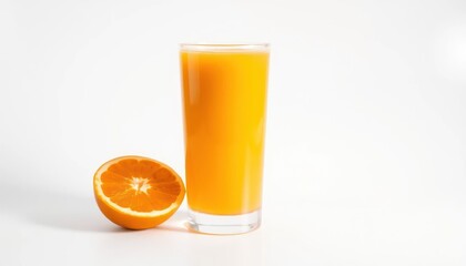 Orange juice in glass, half orange