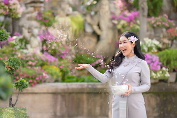 asian woman with Songkran festival