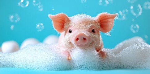 Piglet Bathing in Bubbly Foam