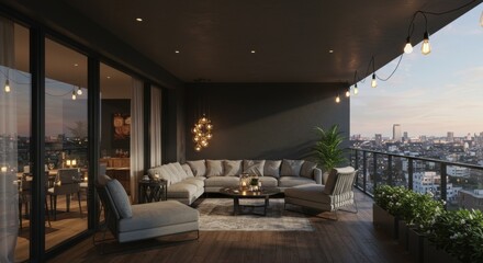 Balcony with Sectional Sofa and City View
