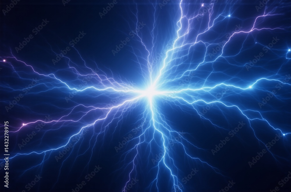 Aufkleber A mesmerizing display of blue and purple electrical energy explodes from a central point, branching outwards in a radiant pattern against a dark background.  The intricate, glowing tendrils create a c