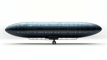 Obraz premium Weathered Dark Airship on White Background, Side View