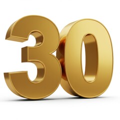 Obraz premium 3D Golden number thirty illustration on white background