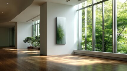 Obraz premium Serene Minimalist Spa Interior with Green Views and Abstract Art