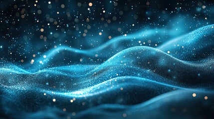 Abstract luxurious aquamarine background with waves and particles. Modern Christmas concept. --
