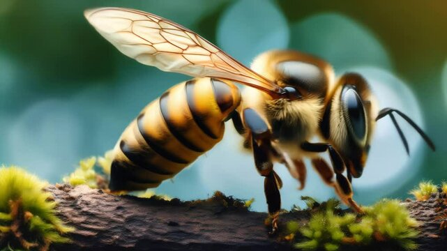 Macro shot of bee in motion