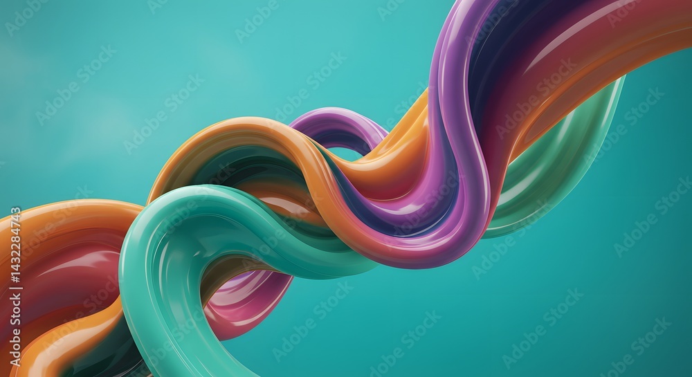 Poster abstract glossy multicolored swirls against a teal background creating a dynamic composition