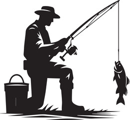 Naklejka premium fishing man tattoo vector, fishing man logo silhouette vector